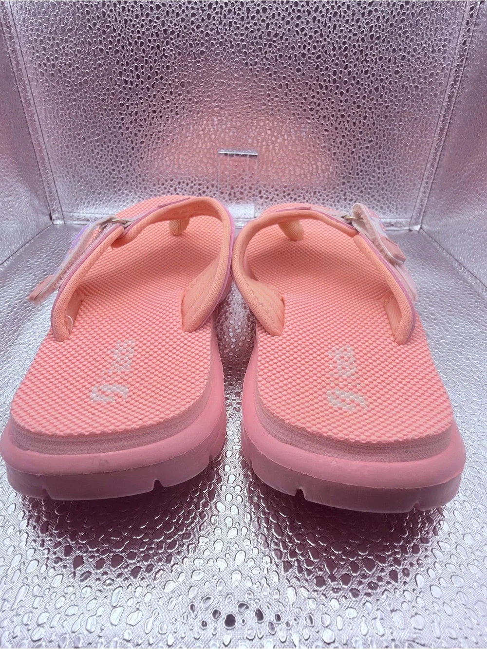 Girls Coral Pink Floral Accent Thong flip flop Sandals